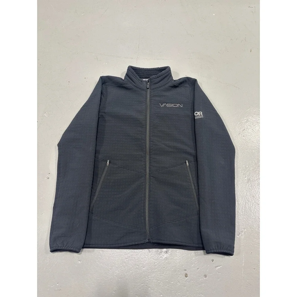 Outdoor Research Men Medium Full Zip Grid Fleece Jacket Charcoal Gray